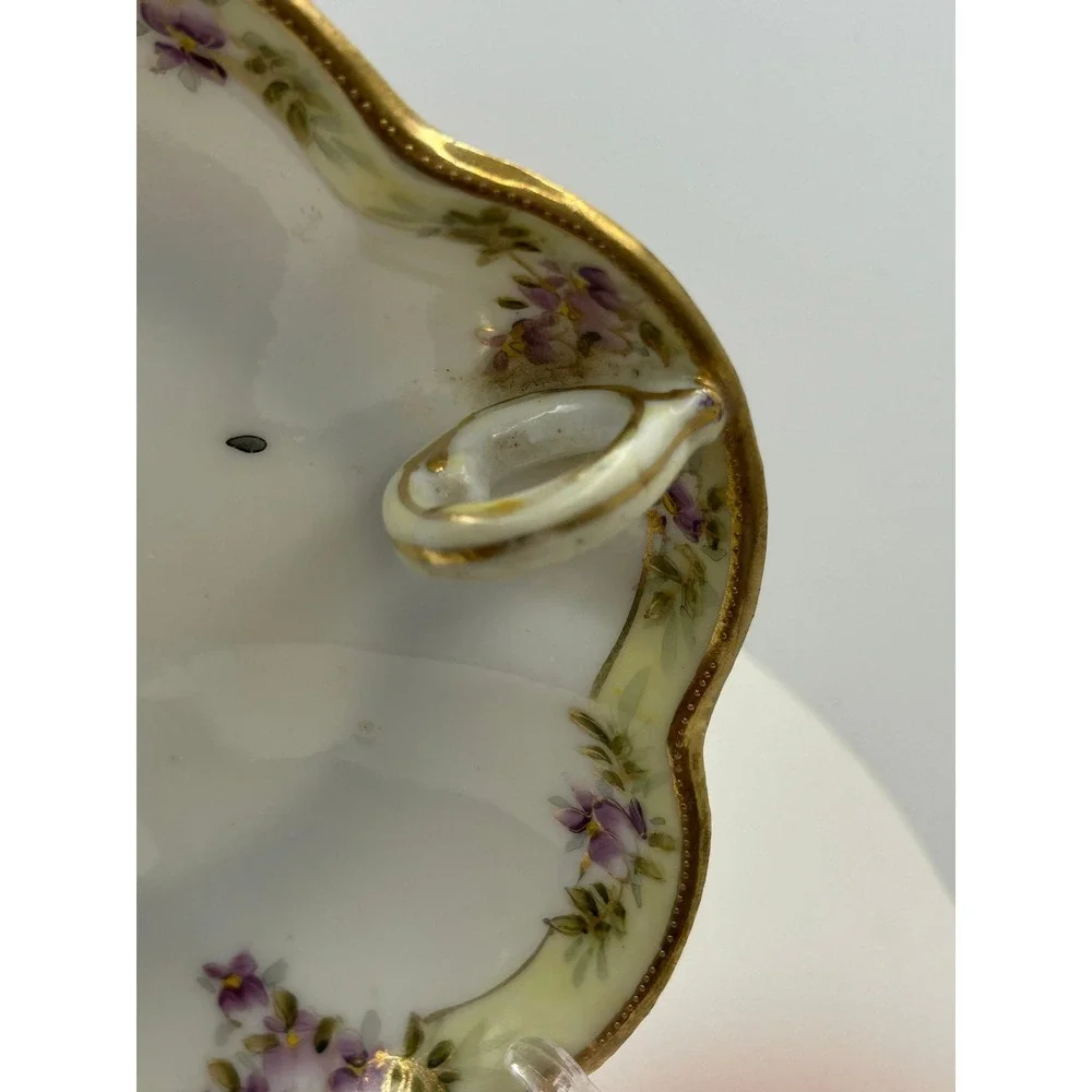 Antique‎ Nippon Hand Painted Porcelain Serving Dish Floral Gold Trim Scalloped